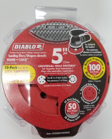 Diablo 5 in. 100-Grit Universal Hole Random Orbital Sanding Disc with Hook and Lock Backing (50-Pack)  ** CALL STORE FOR AVAILABILITY AND TO PLACE ORDER **