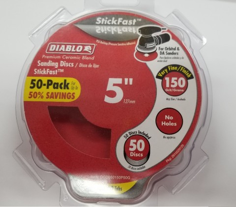 Diablo 5 in. 150-Grit Random Orbital Sanding Disc with StickFast Backing and Easy Pull Tabs (50-Pack)  ** CALL STORE FOR AVAILABILITY AND TO PLACE ORDER **