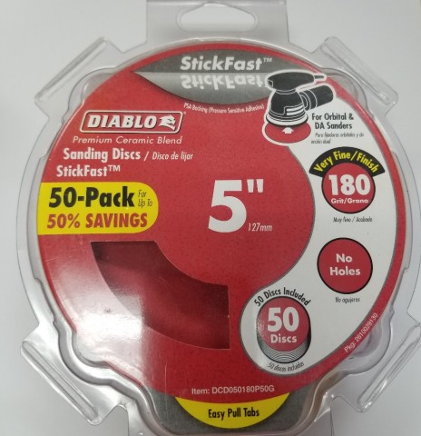 Diablo 5 in. 180-Grit Random Orbital Sanding Disc with StickFast Backing and Easy Pull Tabs (50-Pack) ** CALL STORE FOR AVAILABILITY AND TO PLACE ORDER ** Diablo 5 in. 180-Grit Random Orbital Sanding Disc with StickFast Backing and Easy Pull Tabs (50-Pack) ** CALL STORE FOR AVAILABILITY AND TO PLACE ORDER **