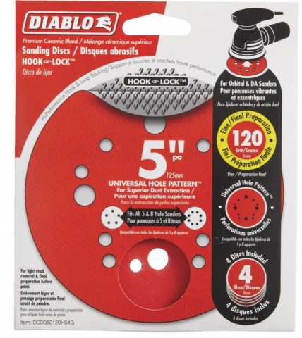 Diablo 5 in. 120-Grit Universal Hole Random Orbital Sanding Disc with Hook and Lock Backing (4-Pack)  ** CALL STORE FOR AVAILABILITY AND TO PLACE ORDER **