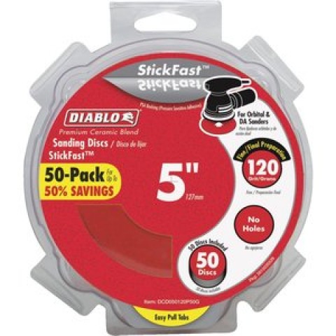 Diablo 5 in. 120-Grit Random Orbital Sanding Disc with StickFast Backing and Easy Pull Tabs (50-Pack) ** CALL STORE FOR AVAILABILITY AND TO PLACE ORDER ** Diablo 5 in. 120-Grit Random Orbital Sanding Disc with StickFast Backing and Easy Pull Tabs (50-Pack) ** CALL STORE FOR AVAILABILITY AND TO PLACE ORDER **