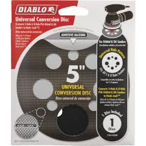 DIablo 5 in. Random Orbital Sander Universal Conversion Disc with Hook and Lock backing ** CALL STORE FOR AVAILABILITY AND TO PLACE ORDER ** DIablo 5 in. Random Orbital Sander Universal Conversion Disc with Hook and Lock backing ** CALL STORE FOR AVAILABILITY AND TO PLACE ORDER **